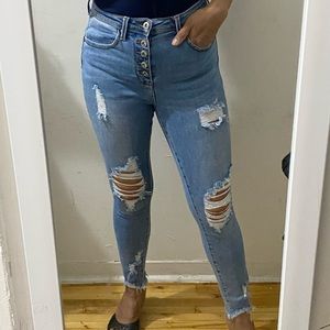 Butt I Love You High-Rise distressed Jeans, size 7
